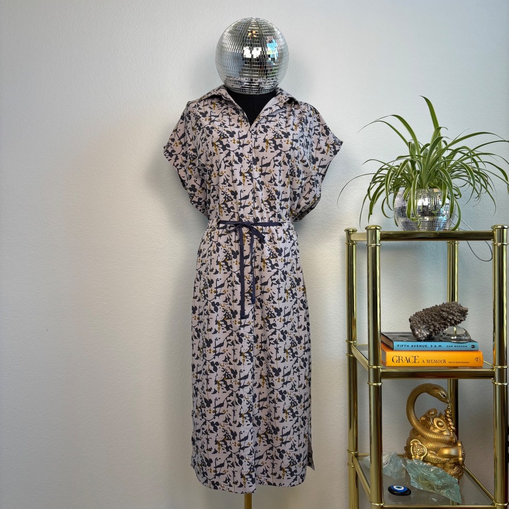 REI Co-op Sun Up Shirt Dress Grey Lilac Floral UPF 50 Medium Gorpcore Outdoor - Picture 2 of 16
